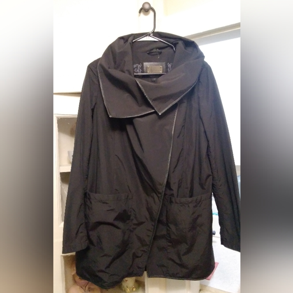 Mackage Coat Jacket Womens Small Nylon Leather Black Shawl Collar Lagenlook Larg